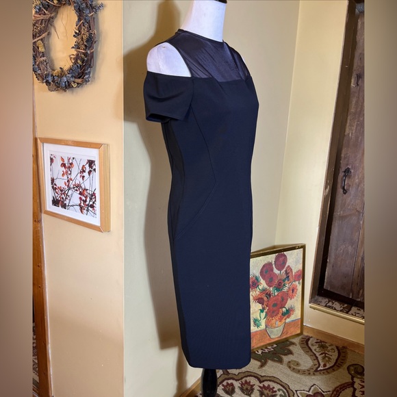 LAFAYETTE 148 Size 8 LBD Black Dress Slim Control Stretch Mesh Peek-a-Boo Sexy - Picture 5 of 16